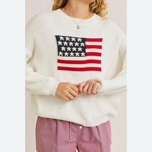 🤎 Le Los White Crewneck Oversized American Flag sweater - Small